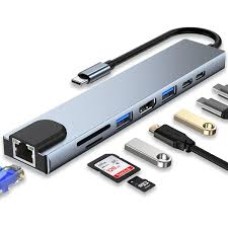 USBC A USB 3.0 8 EN 1 HDMI 4K/SD/USB 3.0/TF/RJ45  KOLKE KCH-681 CONVERSOR