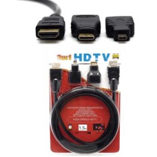 CABLE HDMI/HDMI CON ADAPTADOR MINI Y MICRO HDTV 1,5M