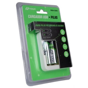 PILAS CARGADOR USB AA/AAA NOGA NG-5200 + 2 PILAS AA 2700MAH