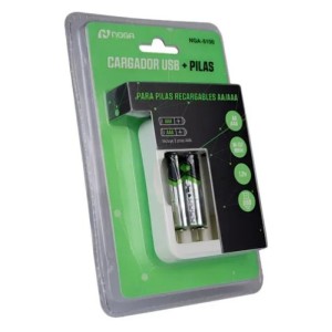 PILAS CARGADOR USB AA/AAA NOGA NG-5100 + 2 PILAS AAA 1100MAH