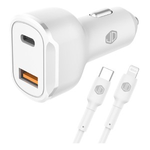 CARGADOR P/AUTO 2USB JD C-49 USBC - LIGHTNING C/CABLE